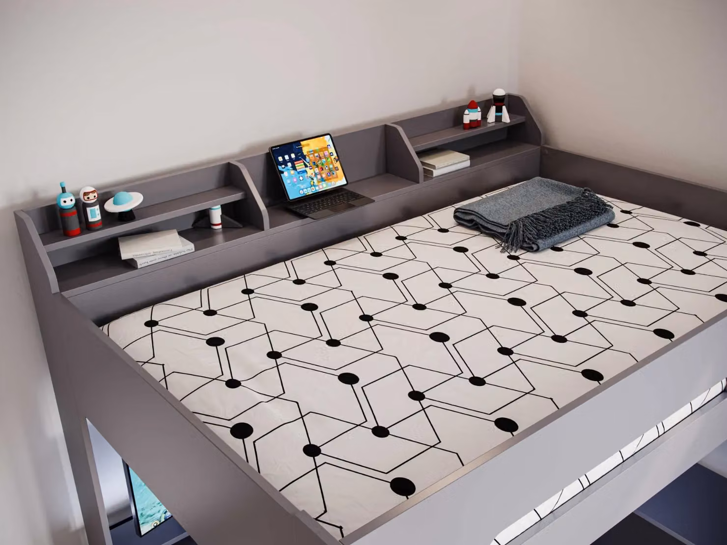 Flair Skyhigh Small Double Gaming High Sleeper Bed in Grey and Black, W/D/H: 120 x 200 x 139 cm – 2