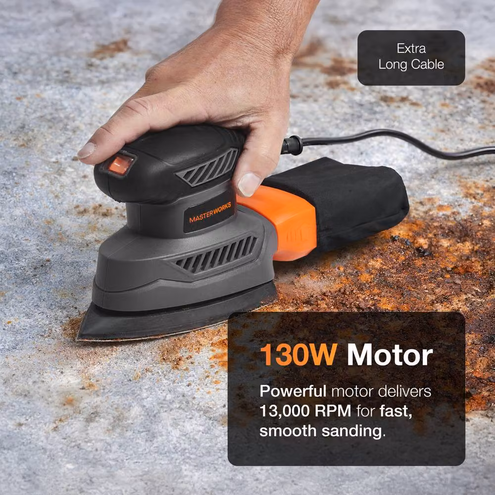 MasterWorx Electric Detail Sander with Dust Collector, 13000RPM, Grey – 8