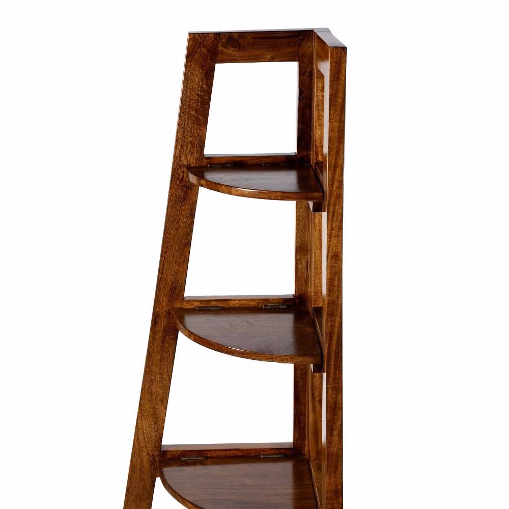Elm Home And Garden Dark Brown Solid Mango Wood Folding Corner Shelving Display Unit H 155 cm x W 45 cm x D 62 cm – 5