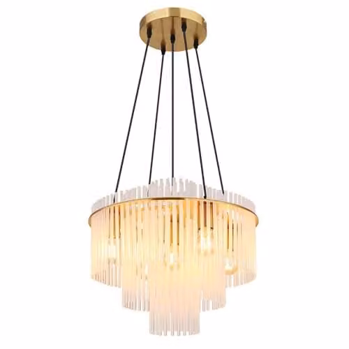 Netlighting Gorley Modern 5-Bulb Pendant Chandelier in Gold and Black with Glass Shades, W/D/H: 50 x 50 x 120 cm – 1
