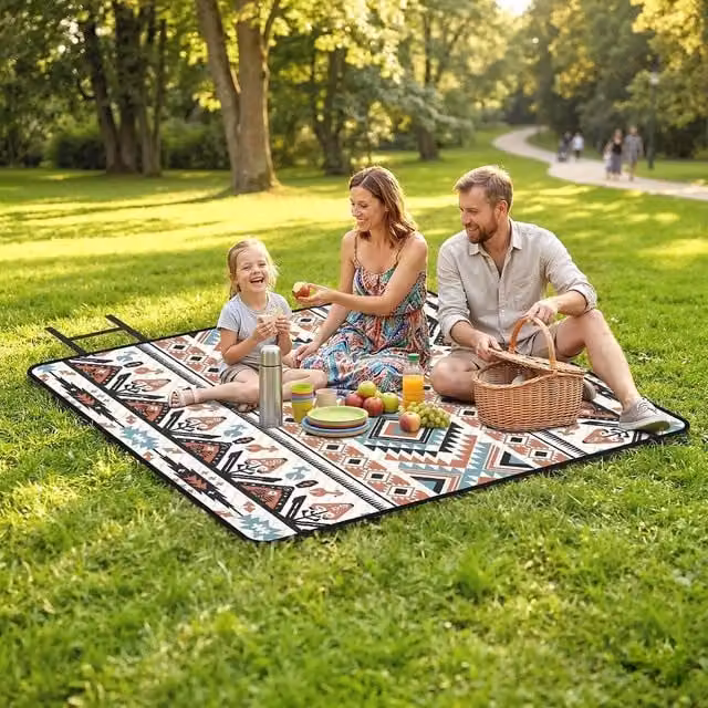 OUTSUNNY Multicolour Ethnic Graphic Picnic and Beach Blanket, W/D: 200 x 200 cm – 1
