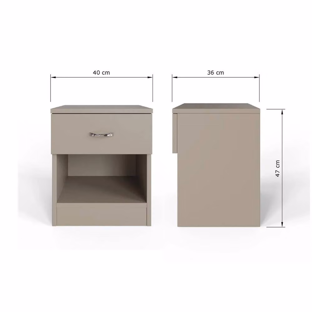 VOGREX Set of 2 Putty Nightstands in Grey with Chrome Handles, Open Shelf and Deep Drawers – 2
