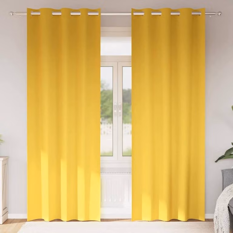 Berkfield Home Modern Opaque Eyelet Curtains, 2 Pack, Yellow, W/H: 140 x 260 cm