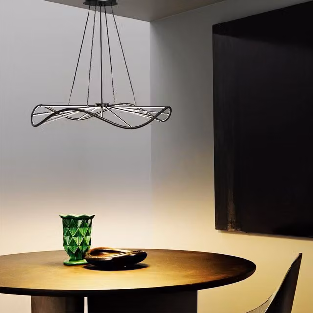 CGC Lighting Paraplu 1 Wave LED Ceiling Pendant Light, Matt Black, Diameter: 60 cm