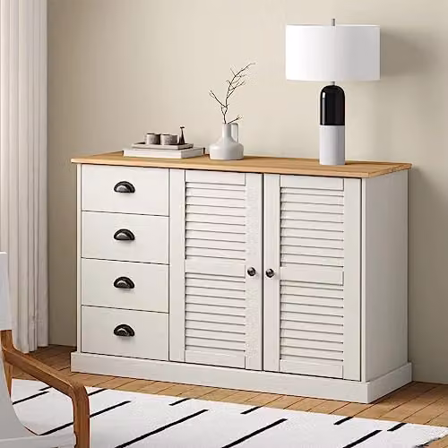 vidaXL VIGO Industrial Style Sideboard and Storage Cabinet in White Solid Wood Pine, W/D/H: 113 x 40 x 75 cm – 2