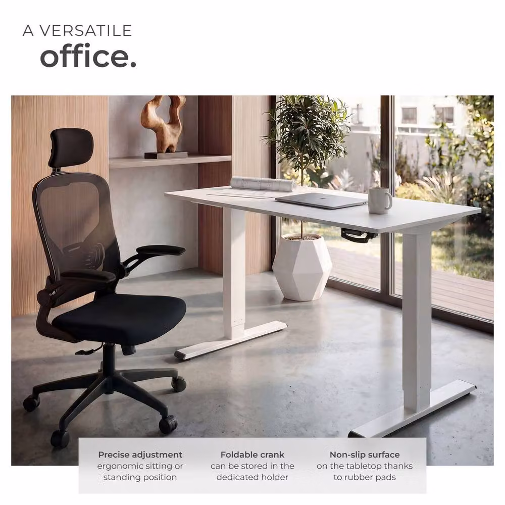tectake Idun Height Adjustable Sit & Stand Desk with Manual Crank in White – 4