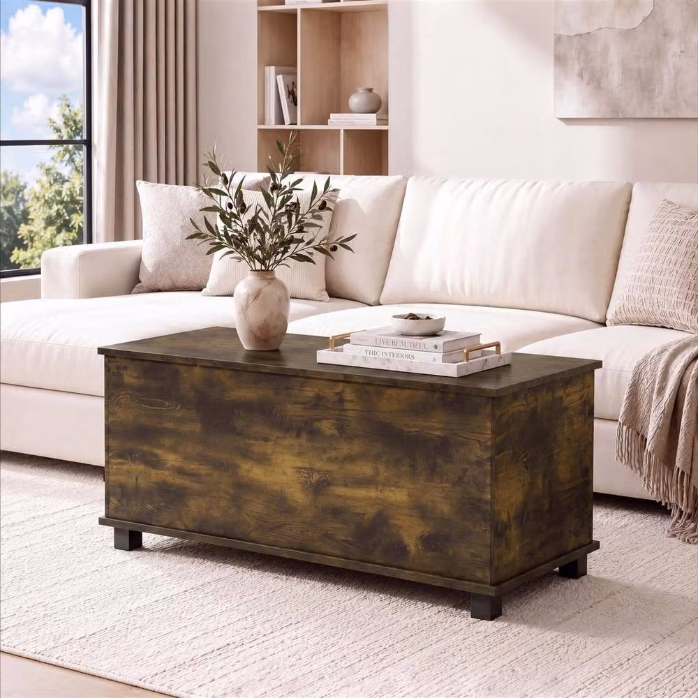 Kelvenix Brown Rustic Storage Ottoman Chest for Bedding and Blankets – 4