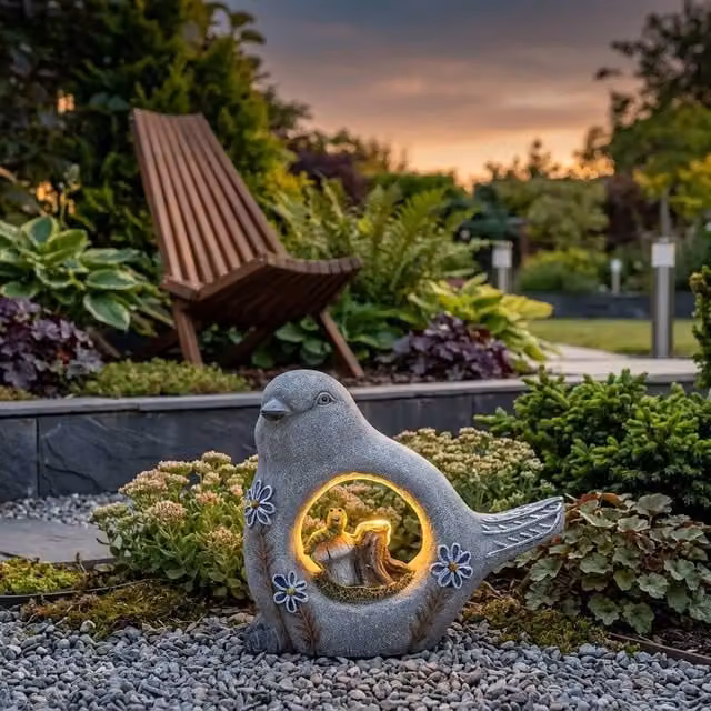 Garden Greatness Lunaria Robin Garden Solar Light in Grey and Multicolour
