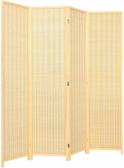 Costway 4 Panel Folding Room Divider Privacy Screen in Natural Wood and Rattan Finish