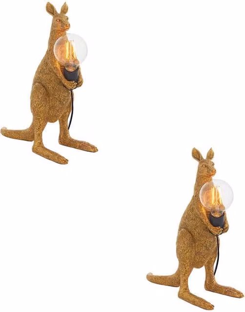 Loops 2 Pack Vintage Gold Kangaroo Table Lamps with Resin Figure and Matt Black Holder