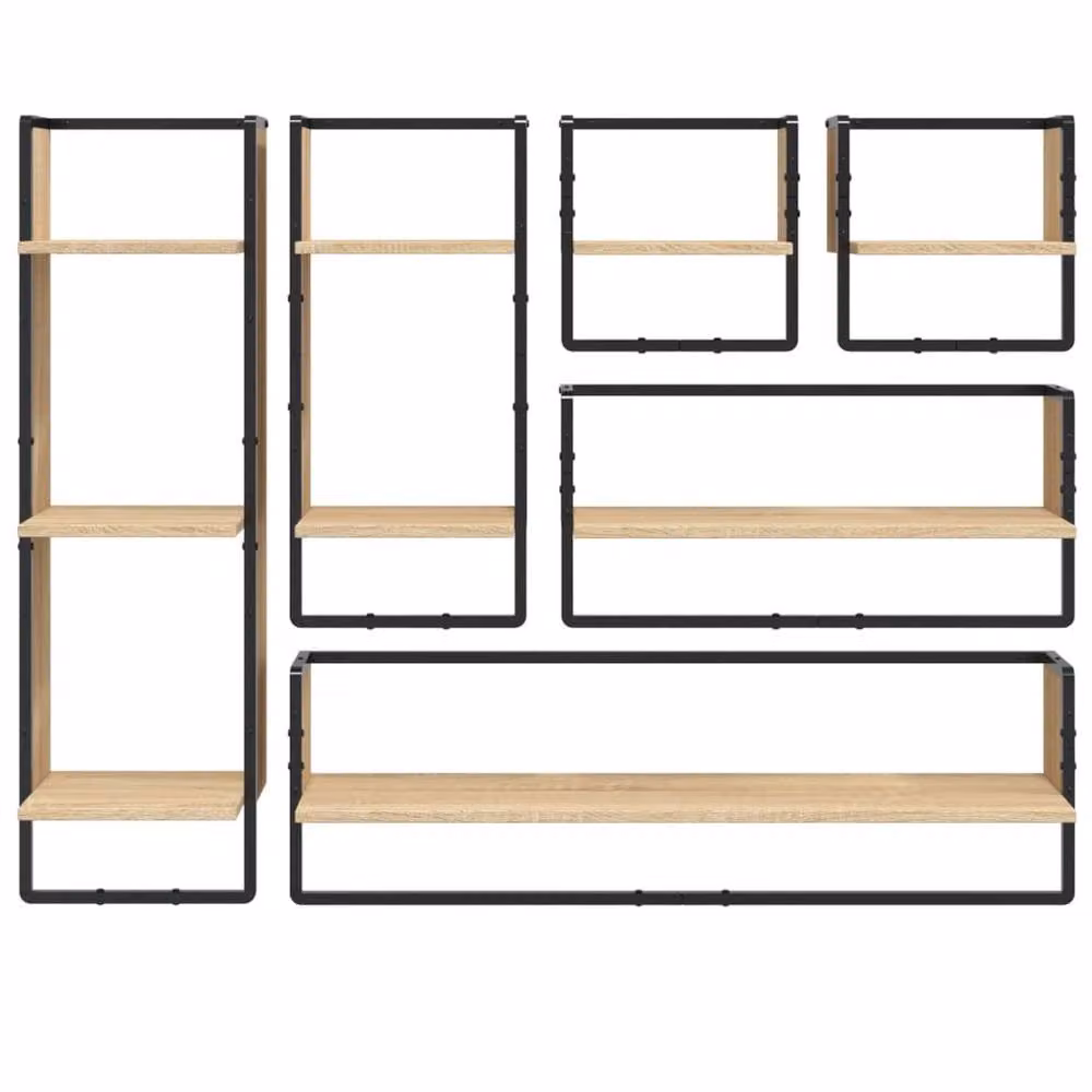 Berkfield Home 6 Piece Decorative Wall Shelf Set with Hanging Rods in Brown Sonoma Oak – 3