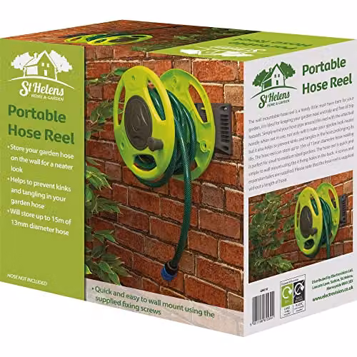 St Helens Home & Garden Wall Mounted Hose Reel in Green, Stores up to 15m of 13mm Hose