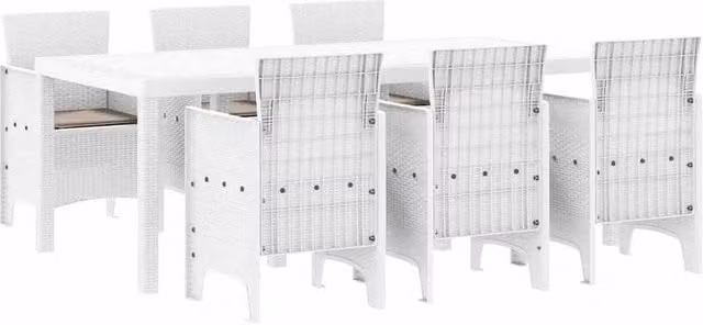 Berkfield Home 7 Piece White Poly Rattan Garden Dining Set with Cushions