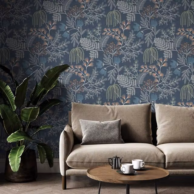 Superfresco Easy Richmond Floral Wallpaper in Navy Blue
