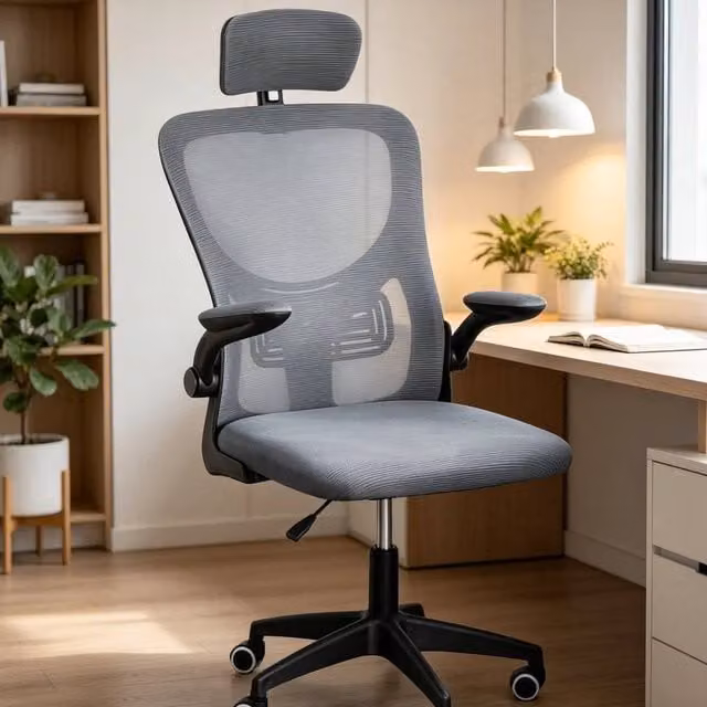EONLION Ergonomic Mesh Office Chair in Grey with Adjustable Headrest and Armrests – 1