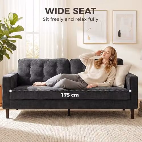 HOMCOM 3 Seater Velvet Fabric Sofa in Grey – 4