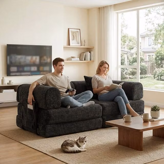 Levede 3 Seater Modular Convertible Sofa Bed in Grey Fabric with Removable Covers and Scatter Cushions