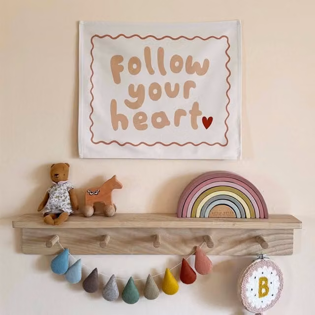 Kid of the Village Follow Your Heart Red Textile Wall Hanging Banner