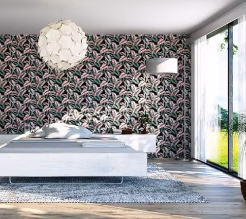 Arthouse Miami Tropics Botanical Floral Wallpaper in Navy Blue, Green and Silver – 5