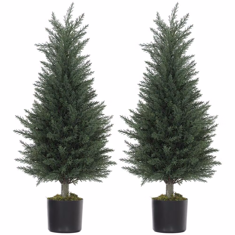 STILVORA Set of 2 Green Artificial Potted Cypress Trees, UV Resistant, Height: 90 cm – 5