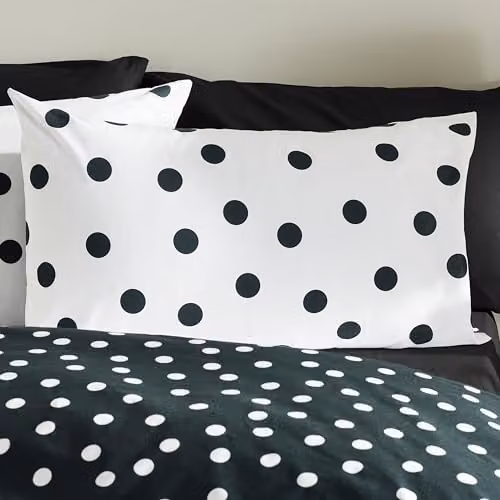 Catherine Lansfield Reversible Polka Dot Duvet Cover and Pillowcase Set, Black and White, Duvet Cover: 180 x 200 cm, Pillowcases: 50 x 75 cm – 3