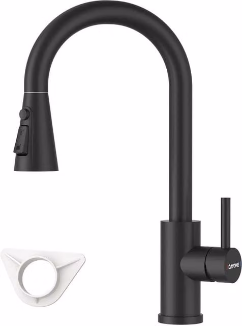 Dayone Sleek Stainless Steel Kitchen Mixer Tap with Pull Out Spray and 360 Degree Swivel Spout, Matt Black – 1