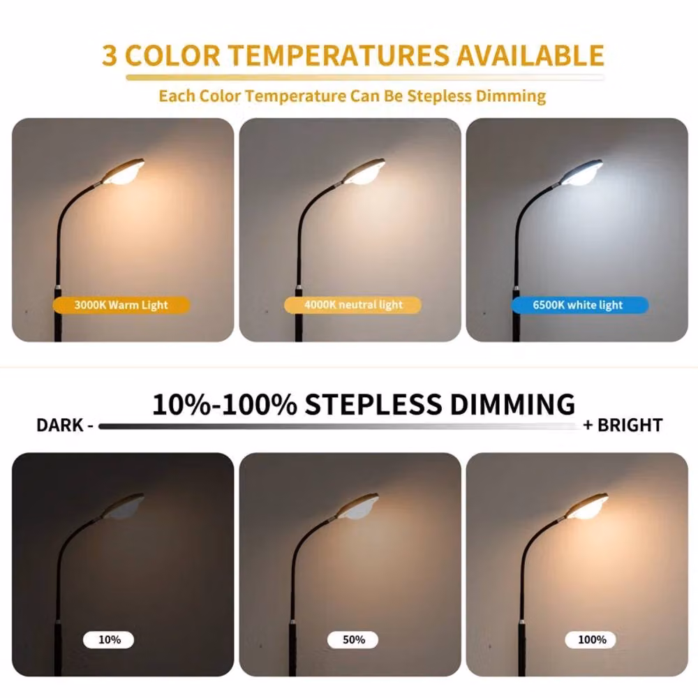 NIVOR Black LED Floor Lamp with Remote Control, Dimmable and 360 Degree Adjustable Reading Light, Height: 173 cm – 7