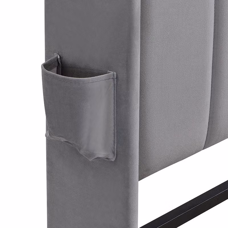 Aosom.UK Double Velvet Upholstered Ottoman Bed with LED Light, 4 USB Ports and Storage, Grey, H x W x D: 107 x 96 x 204 cm – 7