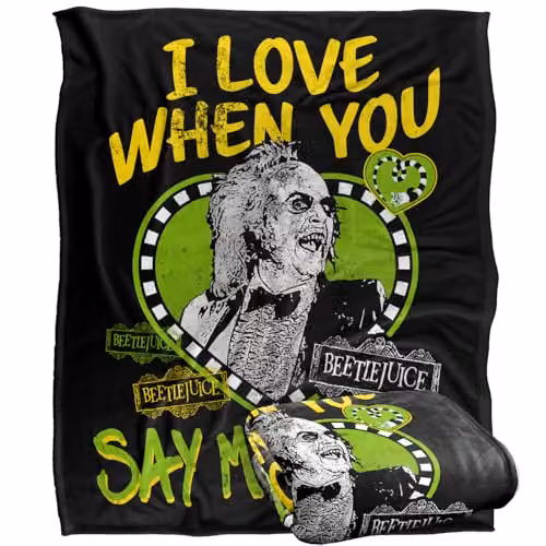 Warner Bros. Beetlejuice Say My Name Valentine Silky Touch Super Soft Fleece Throw Blanket, Multicolour, W: 152 cm, D: 127 cm – 1