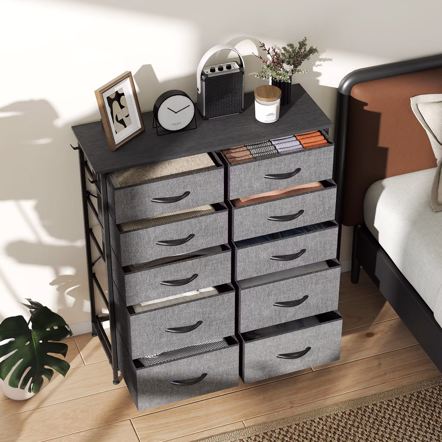 HOMCOM Chest of Ten Fabric Drawers in Charcoal Grey – 6