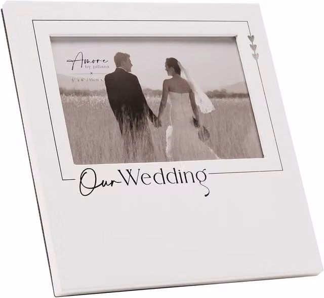 Juliana Amore Wedding Photo Frame, White and Silver, Rectangular, W: 15.24 cm, H: 10.16 cm