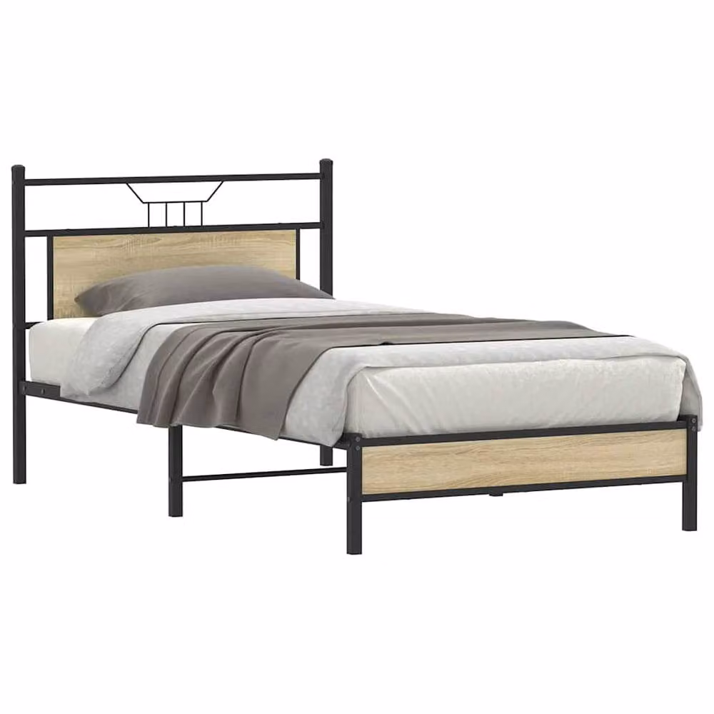 Berkfield Home Sonoma Oak Bed Frame in Brown, Engineered Wood, W/D/H: 100 x 200 cm – 2