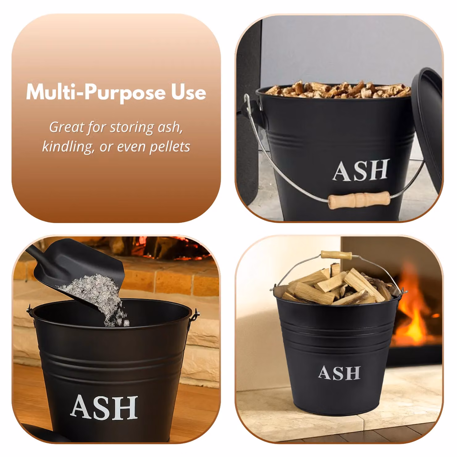 Marco Paul 12L Metal Fire Ash Bucket with Lid in Black and Grey – 5