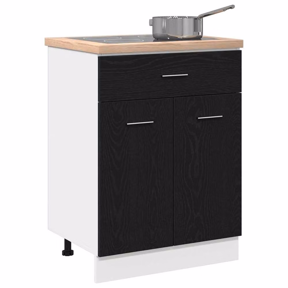 Berkfield Home Black Oak Drawer Base Cabinet W: 60 cm, D: 46 cm, H: 81.5 cm – 3