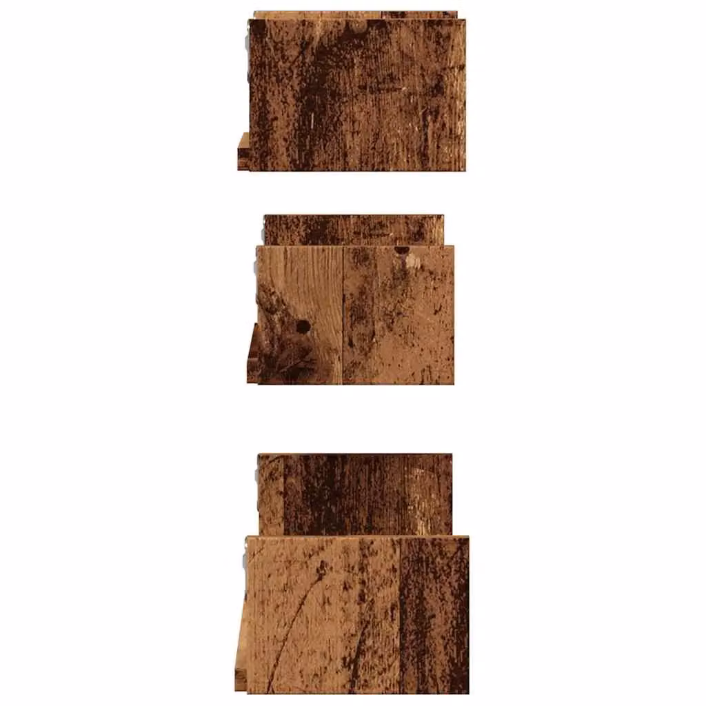 Berkfield Home Set of 3 Wall Mounted Rustic Old Wood Shelves in Brown – 3