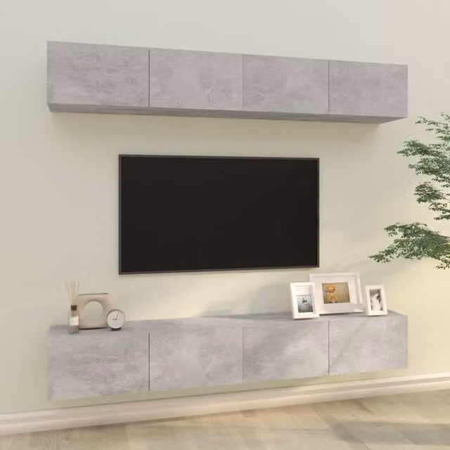 Berkfield Home Wall TV Cabinets, 4 Piece Set, Concrete Grey, W/D/H: 100 x 30 x 30 cm – 1
