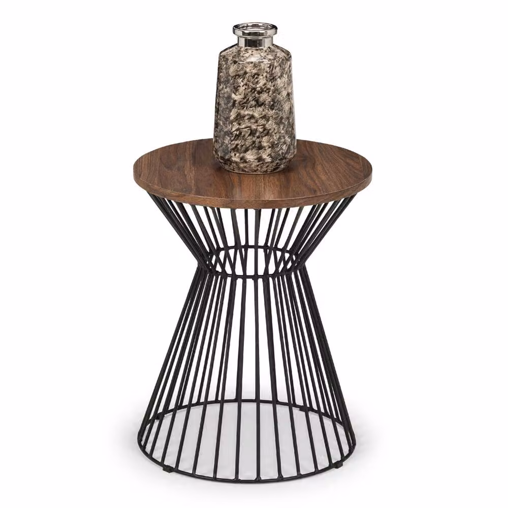 Cheshire Carloway Round Wire Lamp Table in Walnut and Black – 2