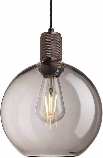 Industville Knurled Glass Globe Pendant Light in Light Grey, Diameter: 25.4 cm