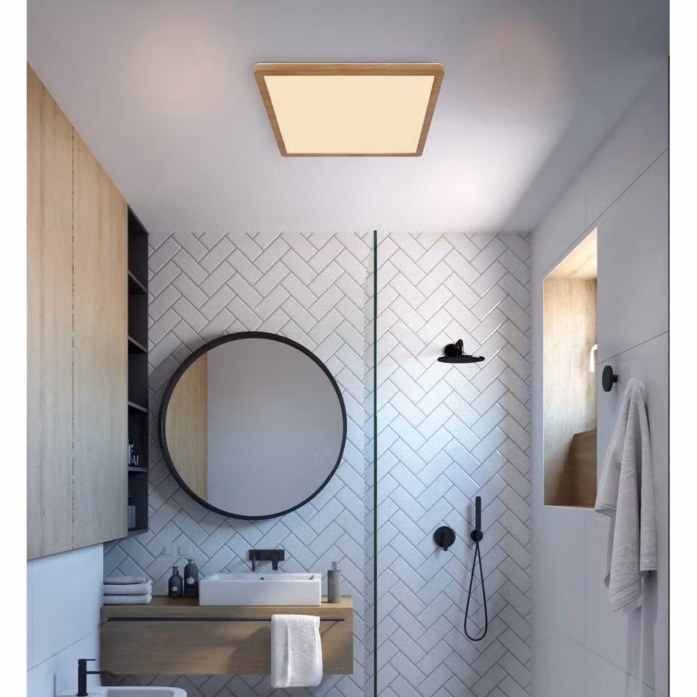 Netlighting Sapana Square Flush Ceiling Light, Wood Look, Brown, IP44, LED, 3000K, Dimmable – 2