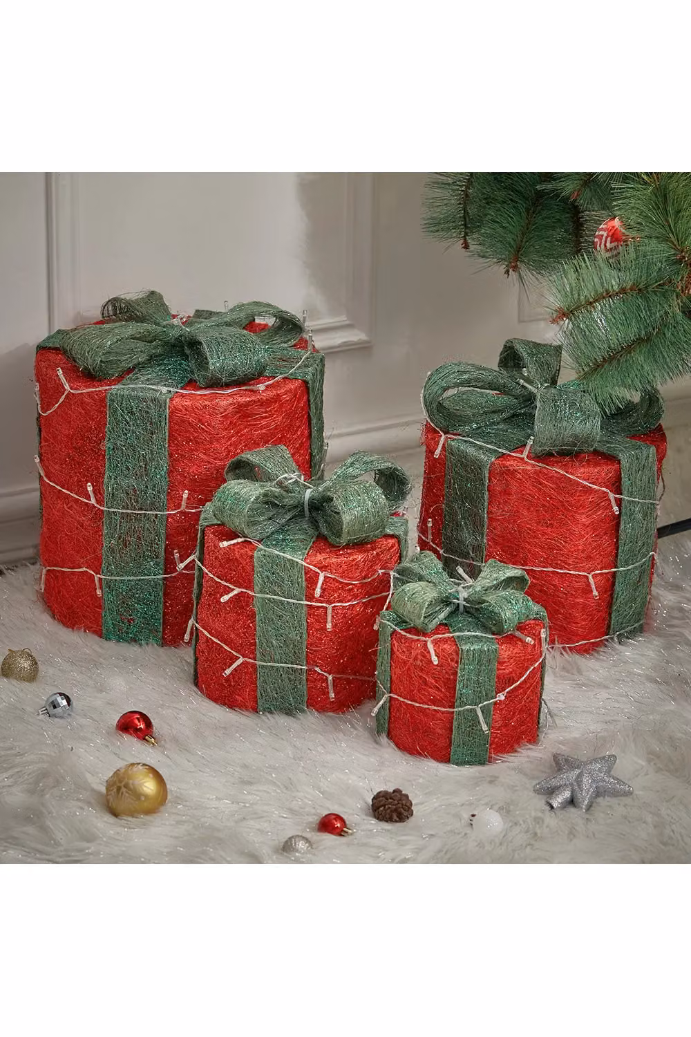 Living and Home 4Pcs Round Red Christmas Gift Boxes with LED Light Bowknot Decor – 2