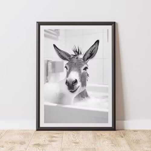 60 Second Makeover Donkey In The Bath Animal Print Paper Poster, A3
