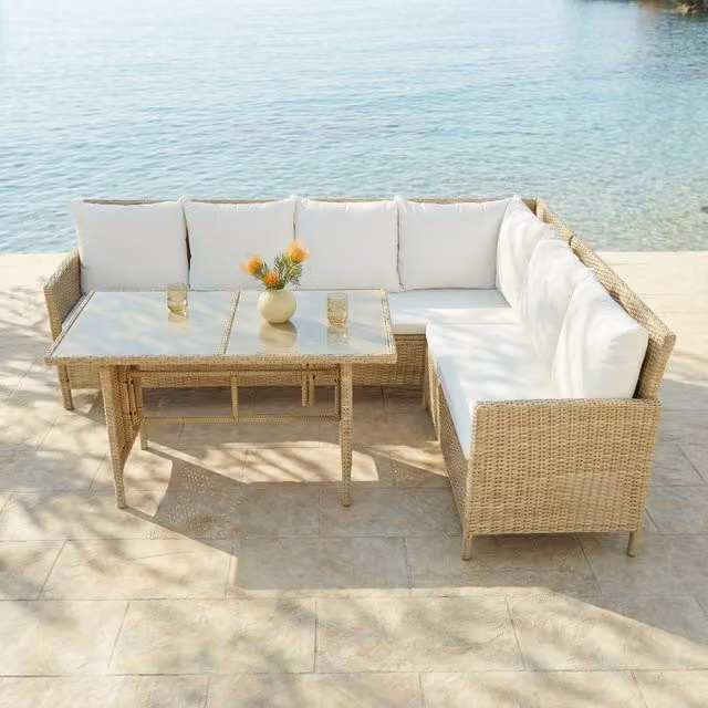 Home Garden Direct Alia 6 Seater Rattan Garden Corner Dining Set in Natural Brown