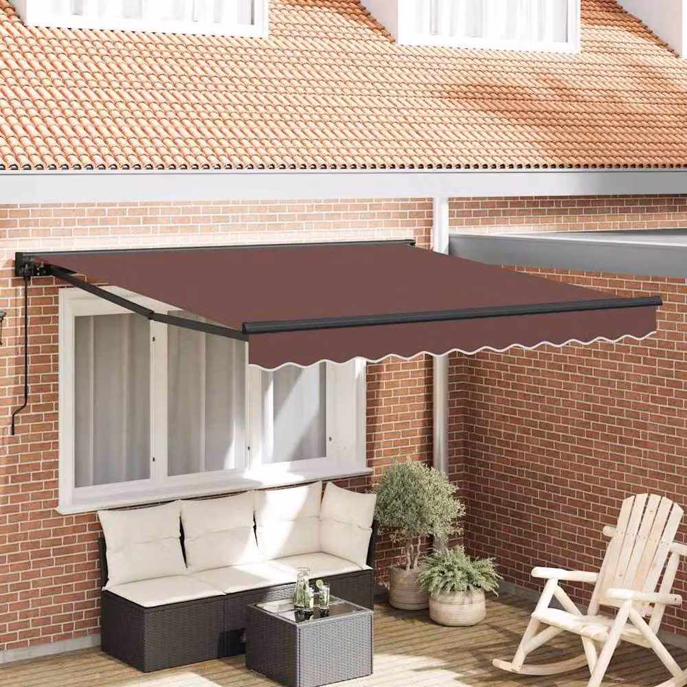Berkfield Home Manual Retractable Folding Arm Awning in Brown Polyester, W/D/H: 300 x 250 x 245 cm – 2