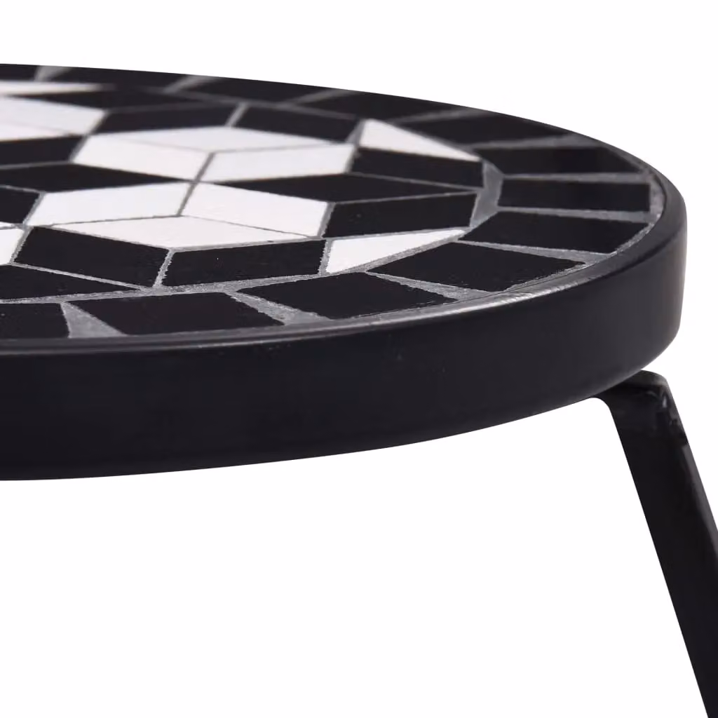 Berkfield Home Mosaic Nesting Tables, 3 Piece Set in Black and White Ceramic with Powder Coated Steel Frames – 3