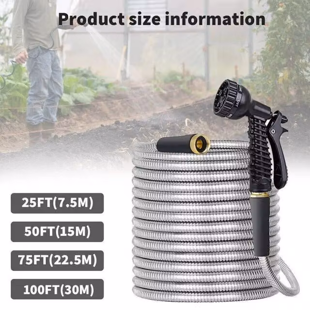 NESTLUNE Stainless Steel Garden Hose Pipe, Silver, 22.86 m – 1