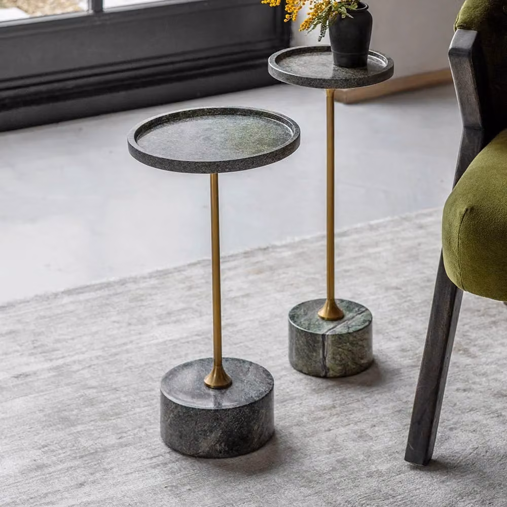 Atkin & Thyme Union Nested Side Tables in Green and Brown Marble