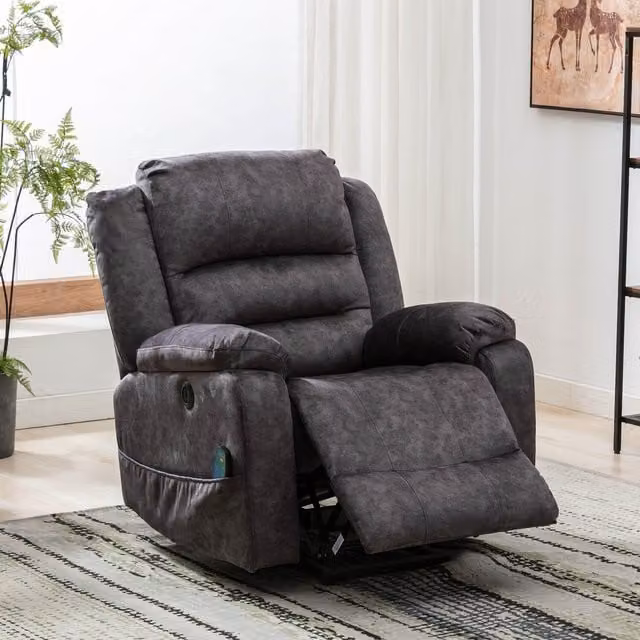 Home Touch Interior Grey Fabric Electric Power Lift Recliner Massage and Heat TV Chair