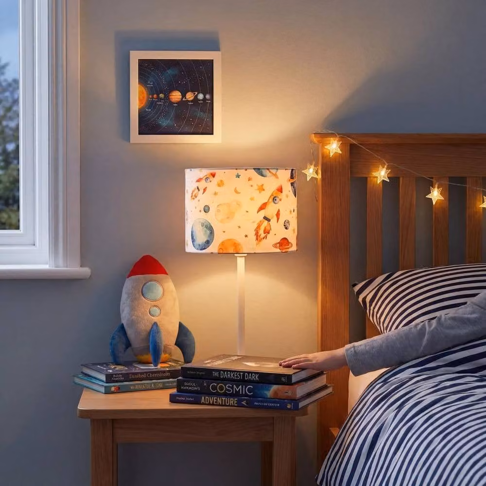 Happy Homewares Multicolour Space Themed Kids Lamp Shade with Rockets, Planets and Stars – 2