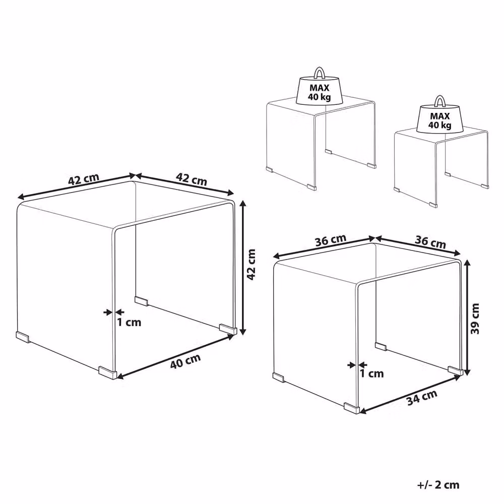 Wyld and Coco Nest Set of 2 Rectangular Transparent Tempered Glass Side Tables – 2