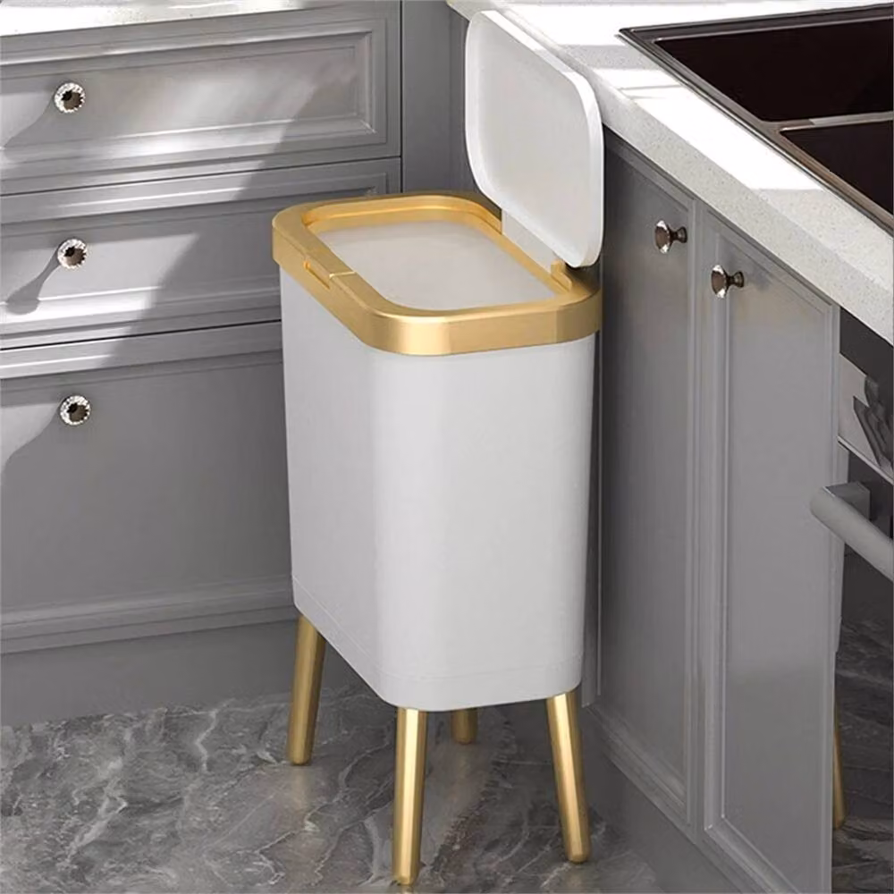 PAWNORA Kitchen Rubbish Bin with Flip Lid, White and Gold, W: 30 cm, D: 20 cm, H: 48.5 cm – 2